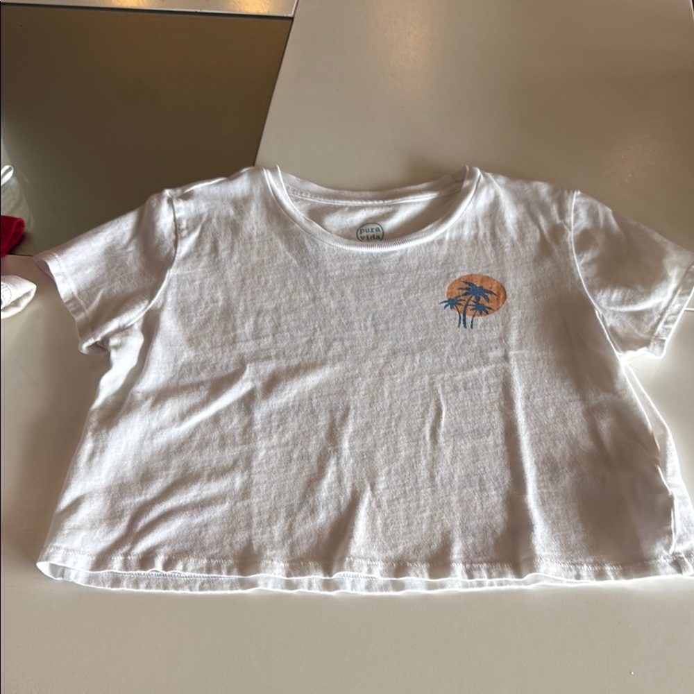 Pura Vida White and Orange Short Sleeve Tee